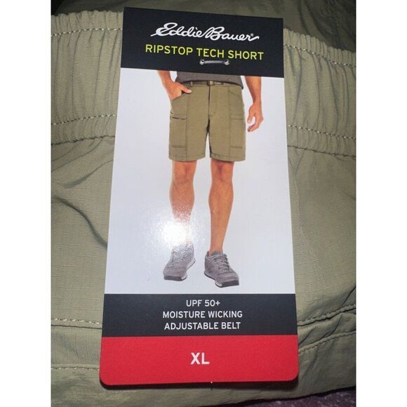 Eddie Bauer Ripstop Tech Shorts Mens Green Cargo Belted Hiking Outdoor Size XL - Picture 9 of 15